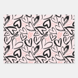 Cute black and pink valentines day hearts pastel wrapping paper sheets