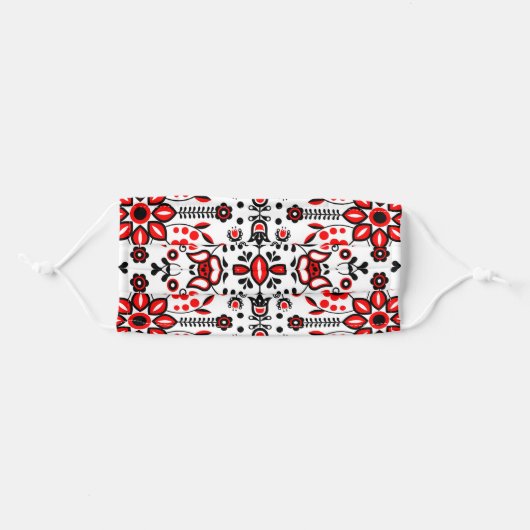 Cute Black And Red Floral Scandinavian Bandanna Adult Cloth Face Mask (Front, Folded)