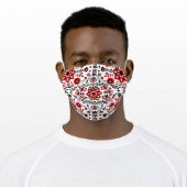 Cute Black And Red Floral Scandinavian Bandanna Adult Cloth Face Mask (Worn)