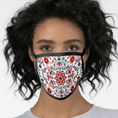 Cute Black And Red Floral Scandinavian Bandanna Face Mask (Worn Her)