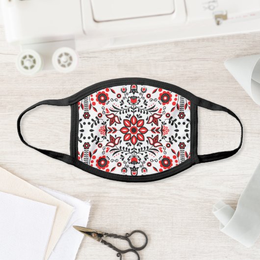 Cute Black And Red Floral Scandinavian Bandanna Face Mask (Insitu)