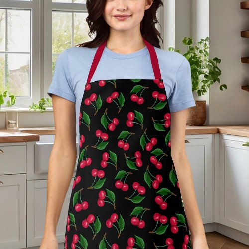 Cute Black And Red Watercolor Cherries Apron