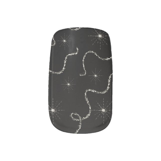 Cute black and silver gliter trendy modern  minx nail art (Left Thumb)