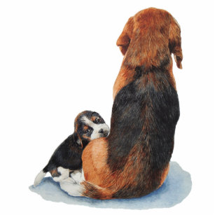 cute black and tan beagle puppy cuddling mum dog cutout