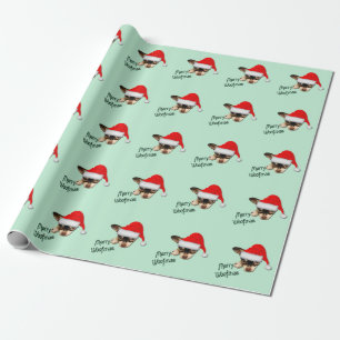 Cute Black and Tan Chihuahua Puppy with Santa Hat Wrapping Paper