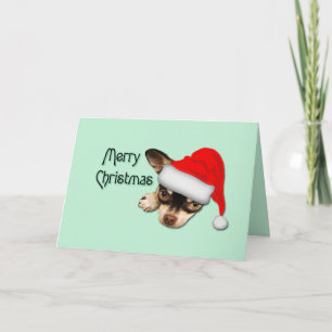 Cute Black and Tan Chihuahua Santa Hat Christmas Card