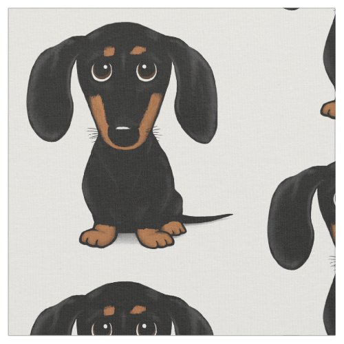 Cute Black and Tan Dachshund  Cartoon Wiener Dog Fabric