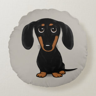 Cute Black and Tan Dachshund Cartoon Wiener Dog Round Pillow