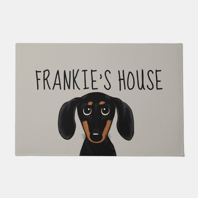 Cute Black and Tan Dachshund Funny Dog Custom Doormat (Front)