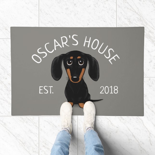Cute Black and Tan Dachshund Funny Dog Custom Doormat (Indoor)