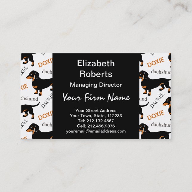 Cute Black and Tan Dachshund Pattern Business Card (Front)