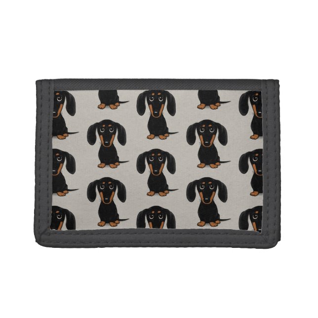 Cute Black and Tan Dachshund Pattern | Wiener Dogs Trifold Wallet (Front)
