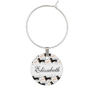 Cute Black and Tan Dachshund Pattern Wine Glass Charm