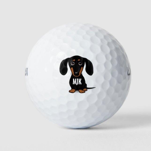 Cute Black and Tan Dachshund Wiener Dog Custom Golf Balls (Front)