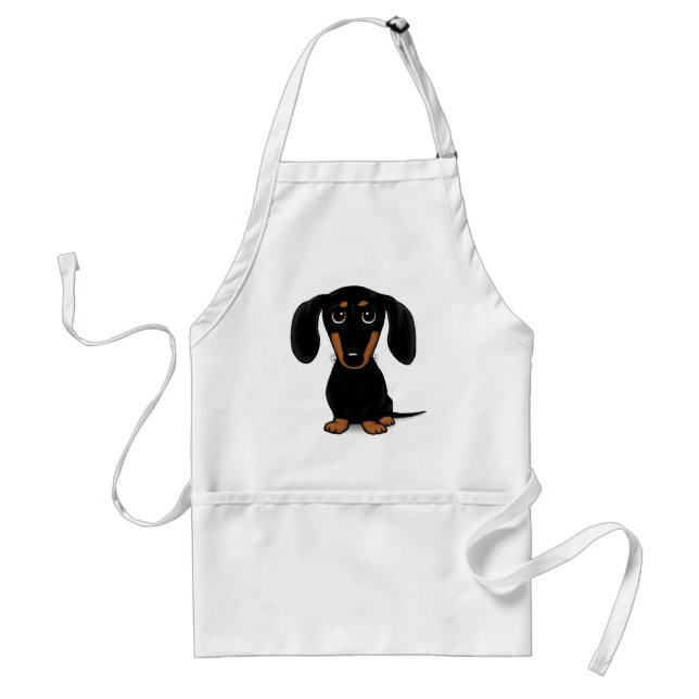 Cute Black and Tan Dachshund with Custom Text Adult Apron (Front)