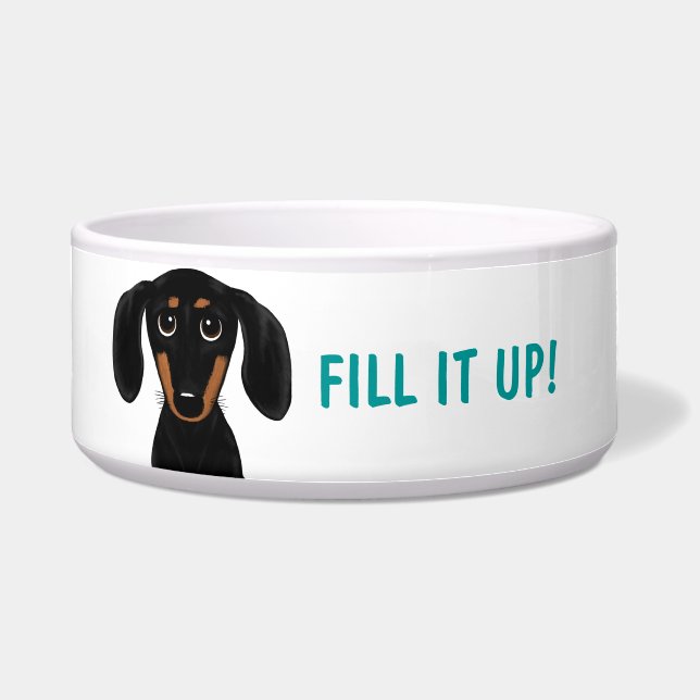 Cute Black and Tan Dachshund with Custom Text Bowl (Front)