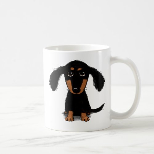 Cute Black and Tan Long Haired Dachshund Puppy Dog Coffee Mug