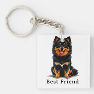 Cute Black and Tan Pomeranian Puppy Keychain