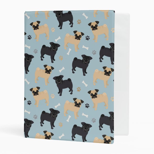 Cute Black and Tan Pugs Pattern Mini Binder (Front/Inside)