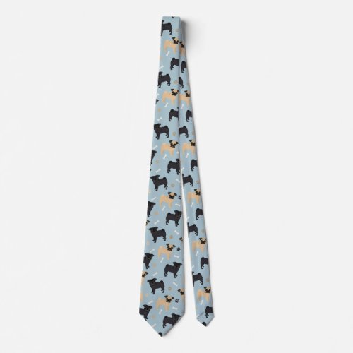 Cute Black and Tan Pugs Pattern Neck Tie