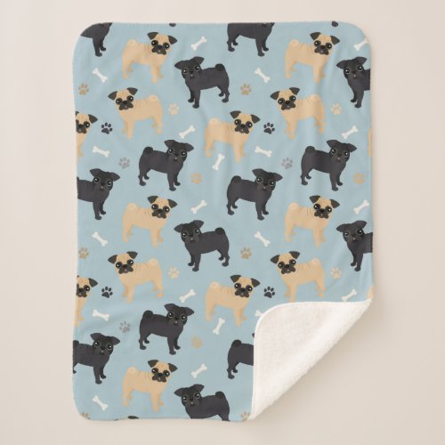 Cute Black and Tan Pugs Pattern Sherpa Blanket
