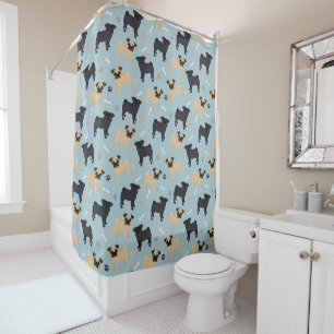 Cute Black and Tan Pugs Pattern Shower Curtain