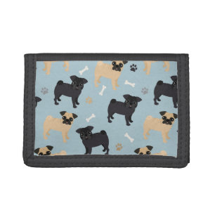 Cute Black and Tan Pugs Pattern Tri-fold Wallet