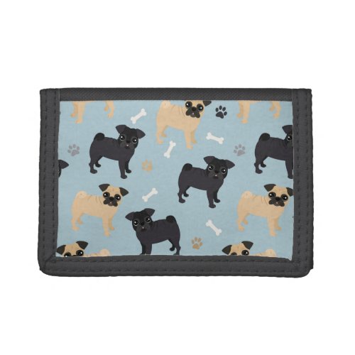 Cute Black and Tan Pugs Pattern Trifold Wallet