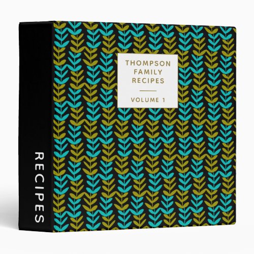 Cute Black and Teal Geometric Personalized Recipe 3 Ring Binder