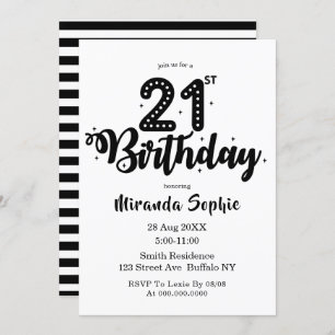 Cute Black and White 21st Birthday Invitations