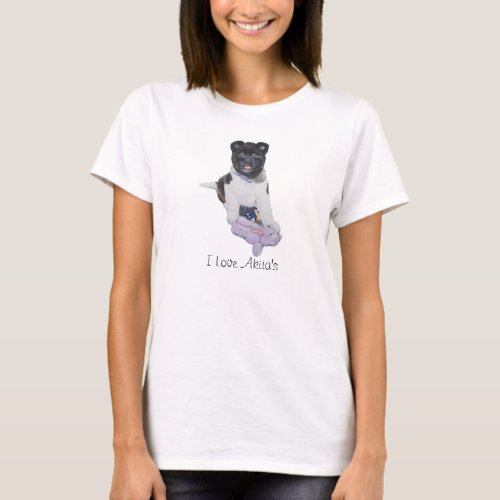 cute black and white akita puppy dog T_Shirt