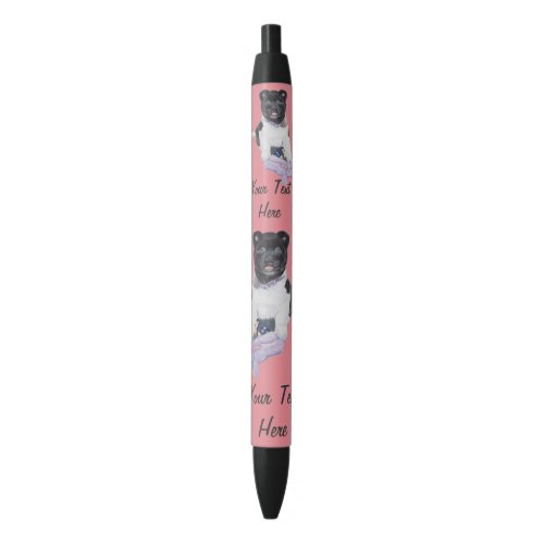 cute black and white akita puppy with teddy bear black ink pen