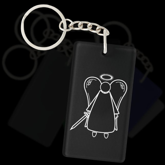 Cute Black and White Avenging Angel (double-sided) Keychain (Avenging Angel Black Keyring)