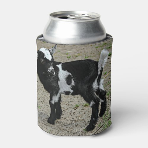 Cute Black and White Baby Goat Photo Can Cooler