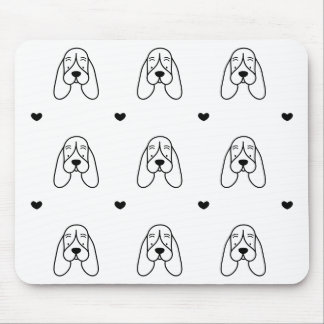 Cute Black and White Basset Hound Heart Pattern Mouse Pad