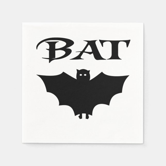 Cute Black And White Bat Halloween Paper Napkins (Front)
