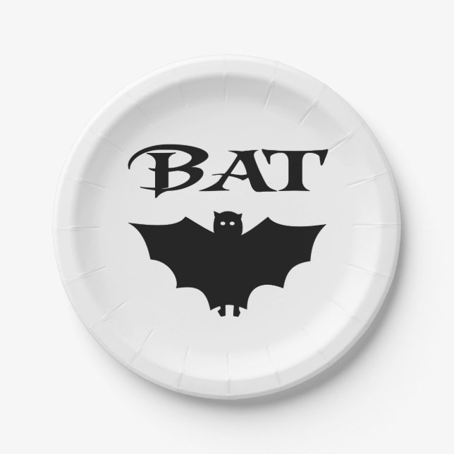 Cute Black And White Bat Halloween Paper Plates (Front)