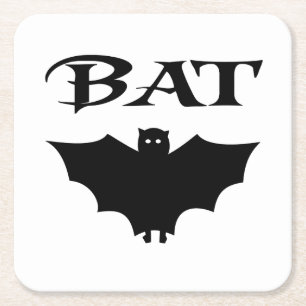 Cute Black And White Bat Halloween Square Paper Coaster