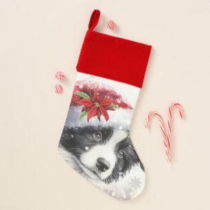 Cute Black and White Border Collie Puppy Dog Christmas Stocking