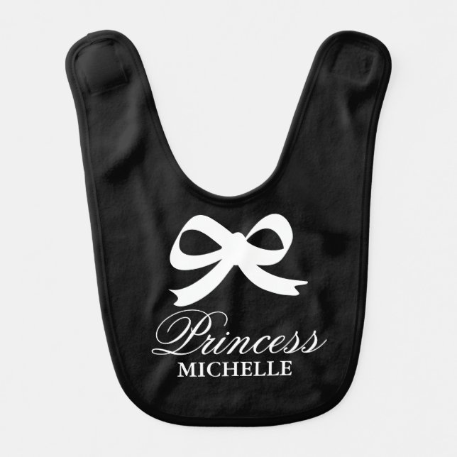 Cute black and white bow reversible baby bib (Front)