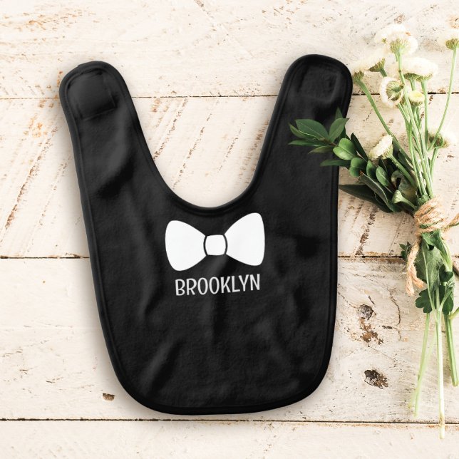 Cute Black and White Bow Tie Personalized Baby Bib (Cute Black and White Bow Tie Baby Bib with space for your name)