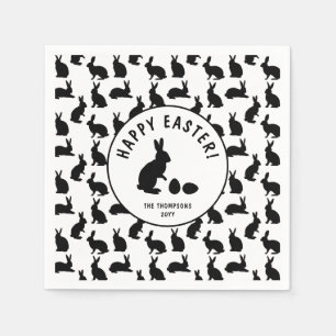 Cute Black And White Bunnies Modern Easter Napkins