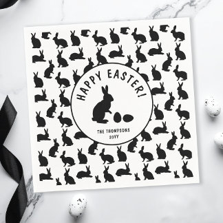 Cute Black And White Bunnies Modern Easter Napkins