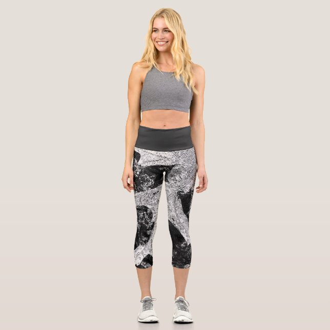 Cute Black and White Capri Leggings (Front)