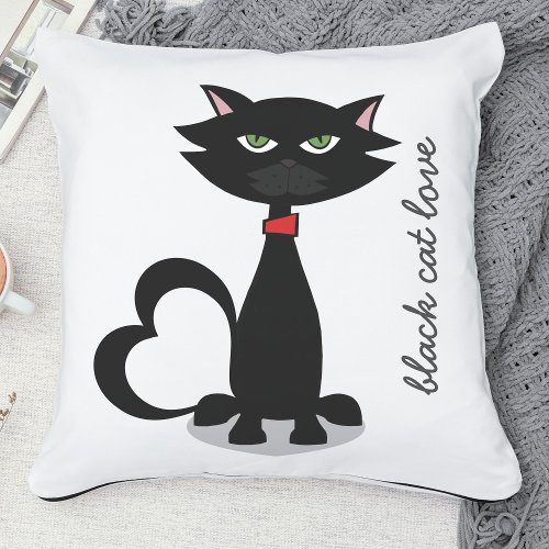 Cute Black and White Cartoon Cat Name Throw Pillow