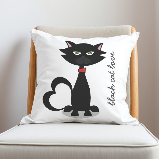 Cute Black and White Cartoon Cat Throw Pillow (add your black cat's name and perhaps change the background color to your kitty's favorite color too)