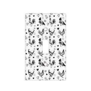 Cute Black and White Cartoon Chickens Light Switch Cover
