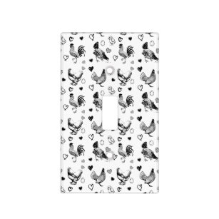 Cute Black and White Cartoon Chickens Light Switch Cover