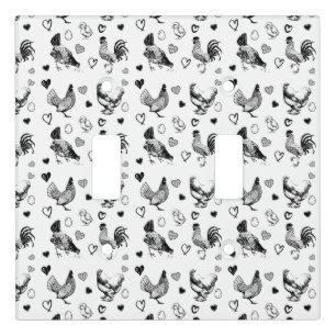Cute Black and White Cartoon Chickens Light Switch Cover