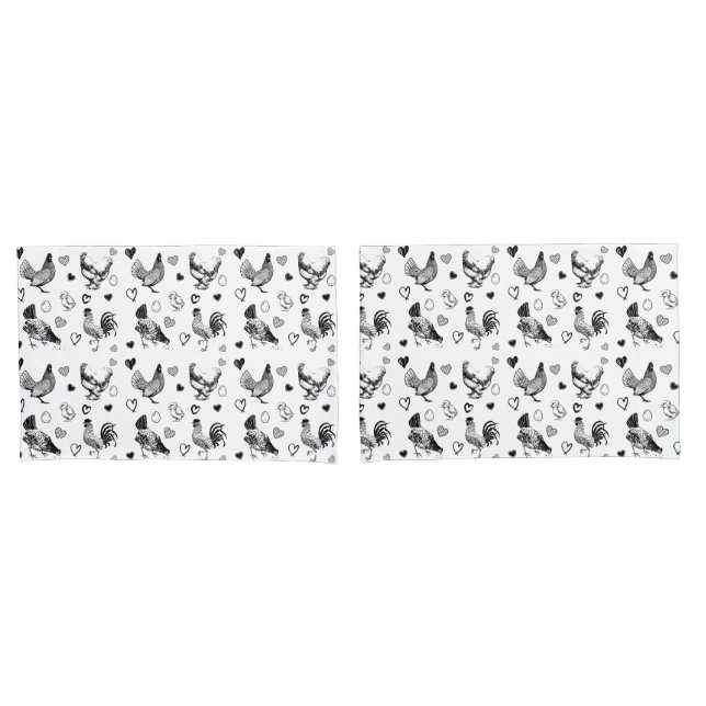 Cute Black and White Cartoon Chickens Pillow Case (Front-Set)